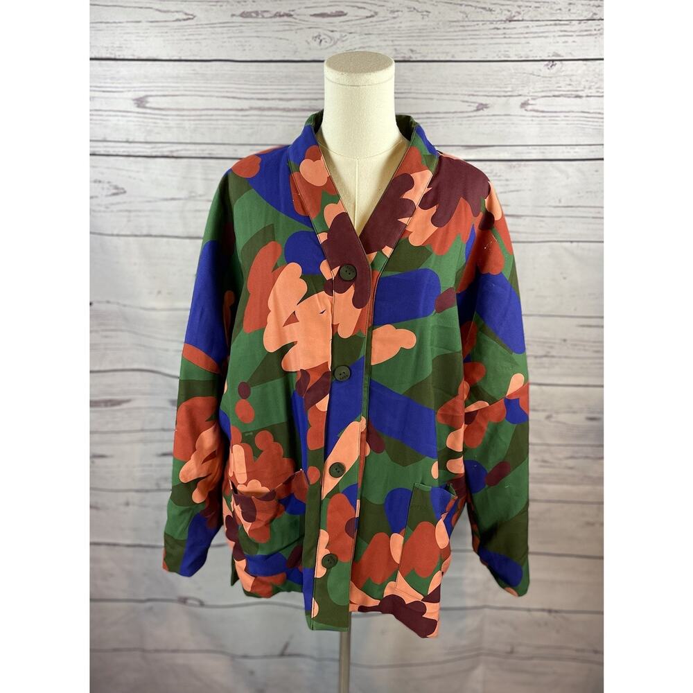 SKFK Skunkfunk Alana Reversible Jacket XL Green Floral Oversized Button Front